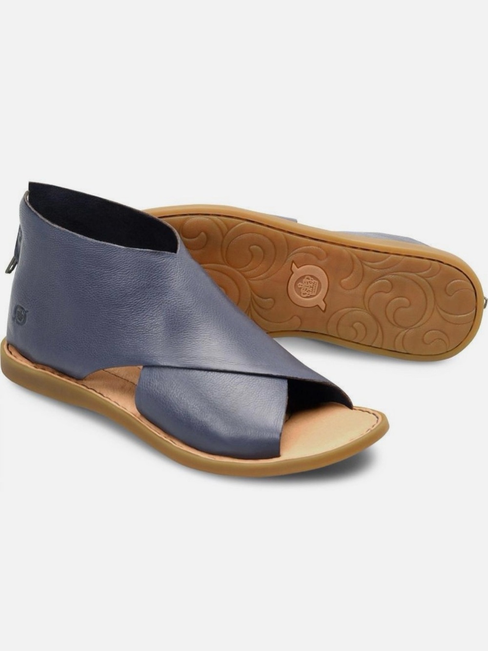 Born Women's Iwa Flat Leather Sandal Navy Marine Sz 8 - Picture 2 of 10